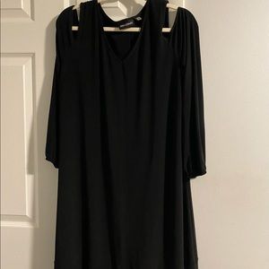 black cold shoulder stretchy dress